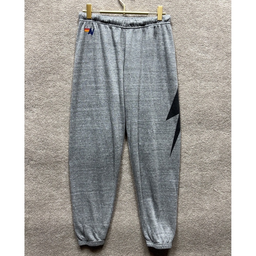 Aviator Nation Pants Womens Medium Gray Lightning Bolt Fleece Sweatpants Joggers